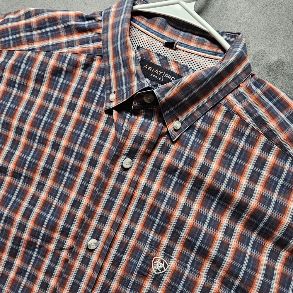 Ariat Pro Series Sergio Mens Large Plaid Button Down Shirt Navy Orange 10038034